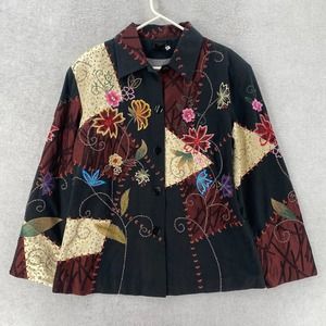 Bala‎ Bala 100% SILK Blazer Jacket Womens 1X Art To Wear Embroidered Floral